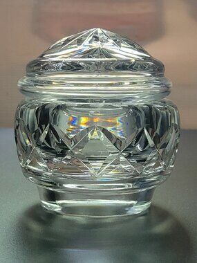 Rare Vntg Waterford Crystal Dresser Vanity Powder Jar & Dome Lid Cover Cut Glass